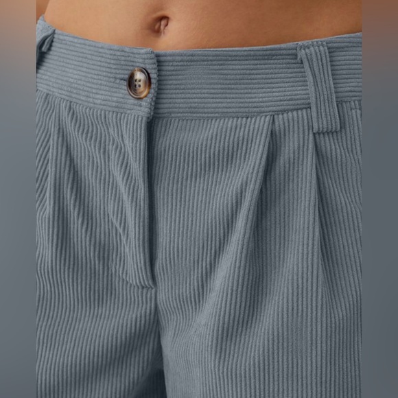 Halara AuraCord Cloud Ribbed Pants Blue Gray Petite S Wide Leg Stretch NWT - Picture 4 of 9